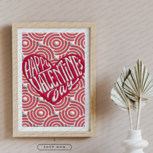Valentine Heart Groove wall art printable digital download, bold heart-shaped typography with circular groove pattern