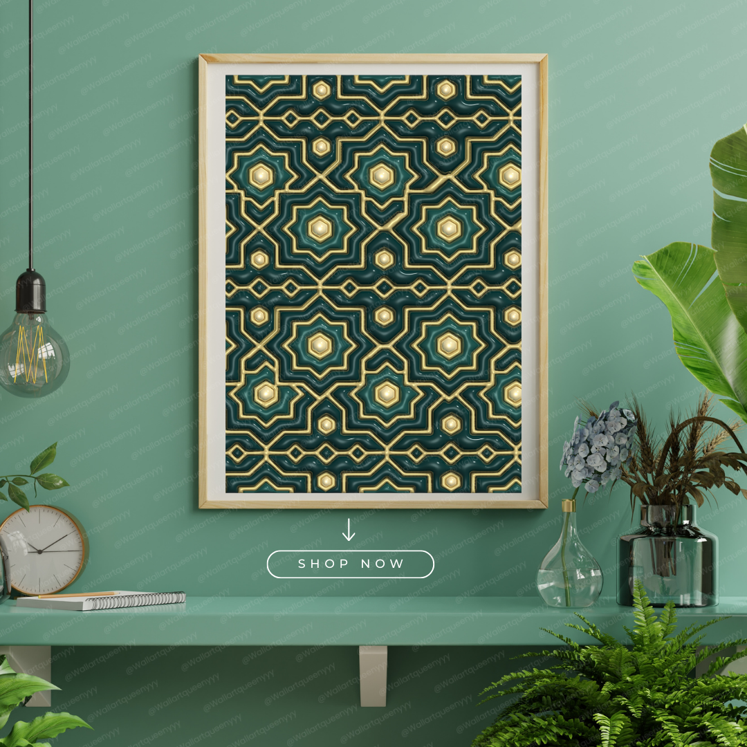 Islamic Geometric Harmony wall art printable featuring elegant Islamic geometric pattern symbolizing balance and harmony for Muslim home decor