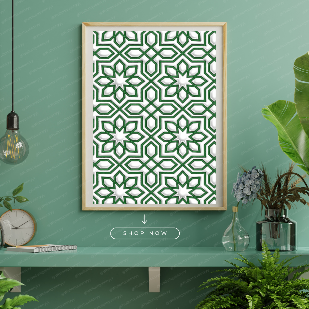 Islamic Star Geometry wall art printable featuring elegant Islamic star geometric pattern symbolizing balance and spiritual order