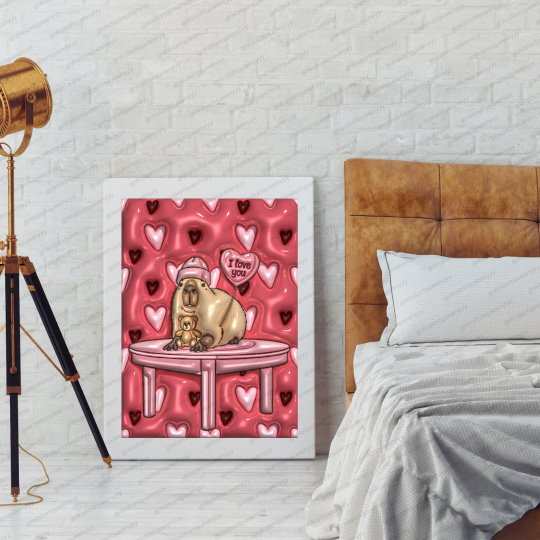 Blushheart Capybara wall art printable digital download, cute romantic capybara illustration for valentine decor