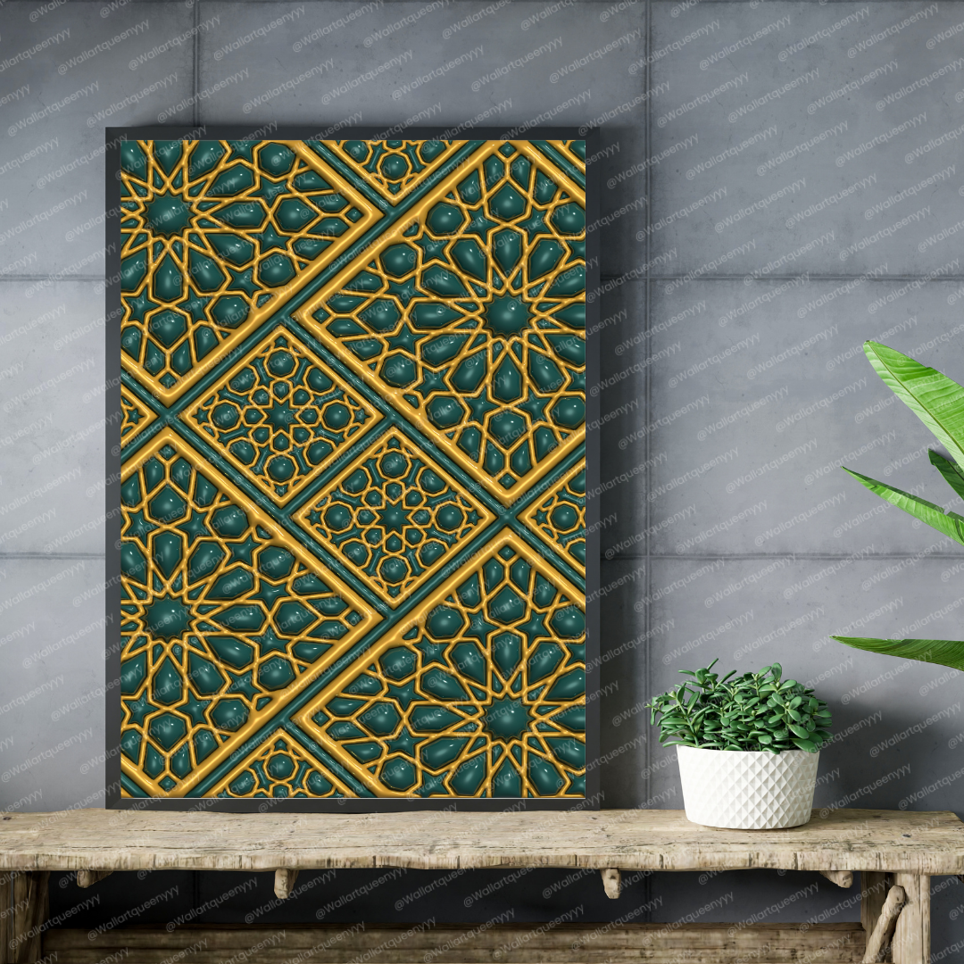 Islamic Diamond Geometry wall art printable featuring elegant Islamic geometric diamond pattern for Muslim home decor