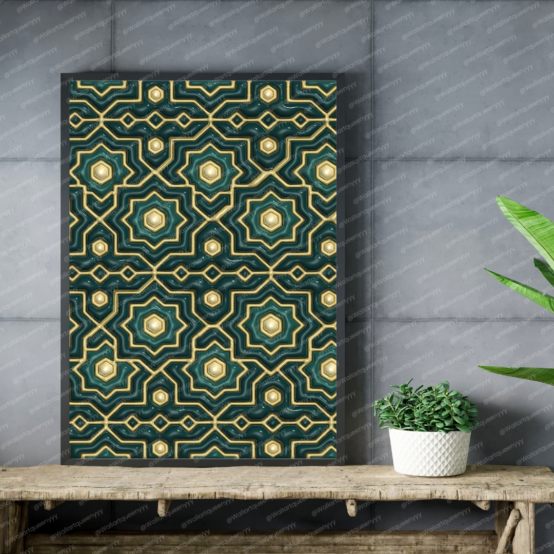 Islamic Geometric Harmony wall art printable featuring elegant Islamic geometric pattern symbolizing balance and harmony for Muslim home decor