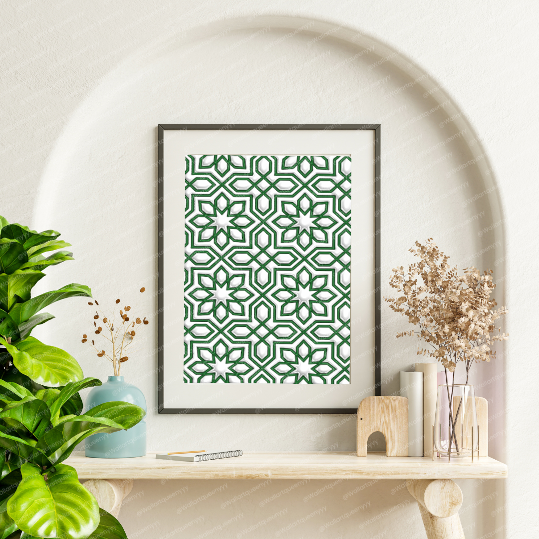 Islamic Star Geometry wall art printable featuring elegant Islamic star geometric pattern symbolizing balance and spiritual order