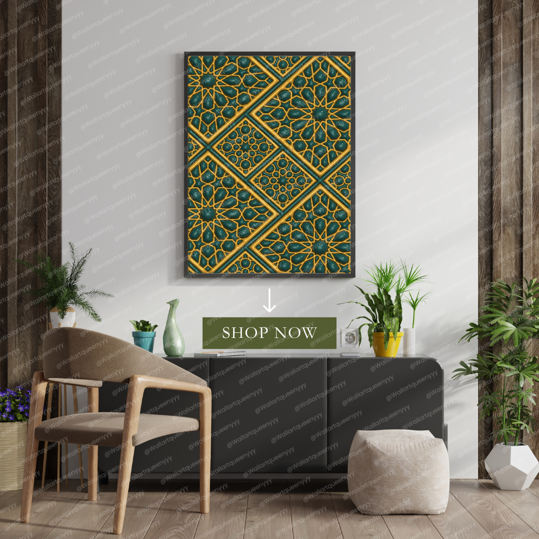 Islamic Diamond Geometry wall art printable featuring elegant Islamic geometric diamond pattern for Muslim home decor