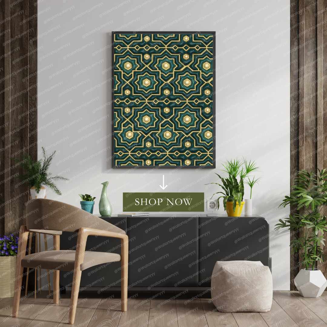 Islamic Geometric Harmony wall art printable featuring elegant Islamic geometric pattern symbolizing balance and harmony for Muslim home decor