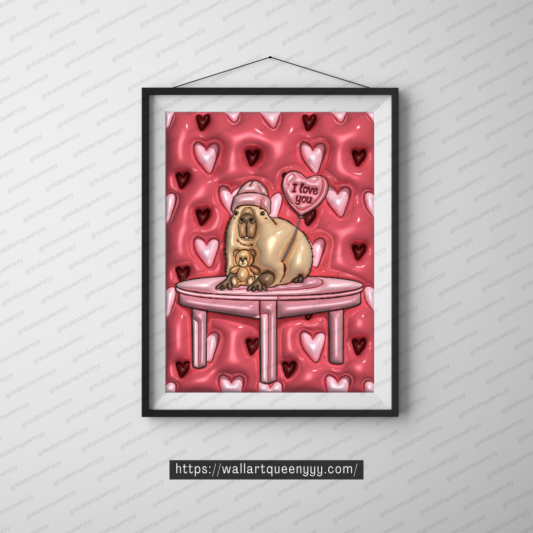 Blushheart Capybara wall art printable digital download, cute romantic capybara illustration for valentine decor