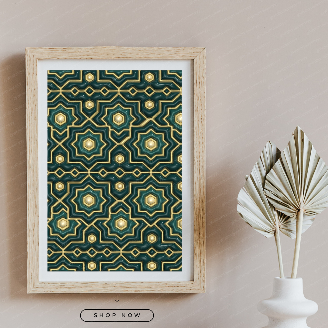 Islamic Geometric Harmony wall art printable featuring elegant Islamic geometric pattern symbolizing balance and harmony for Muslim home decor