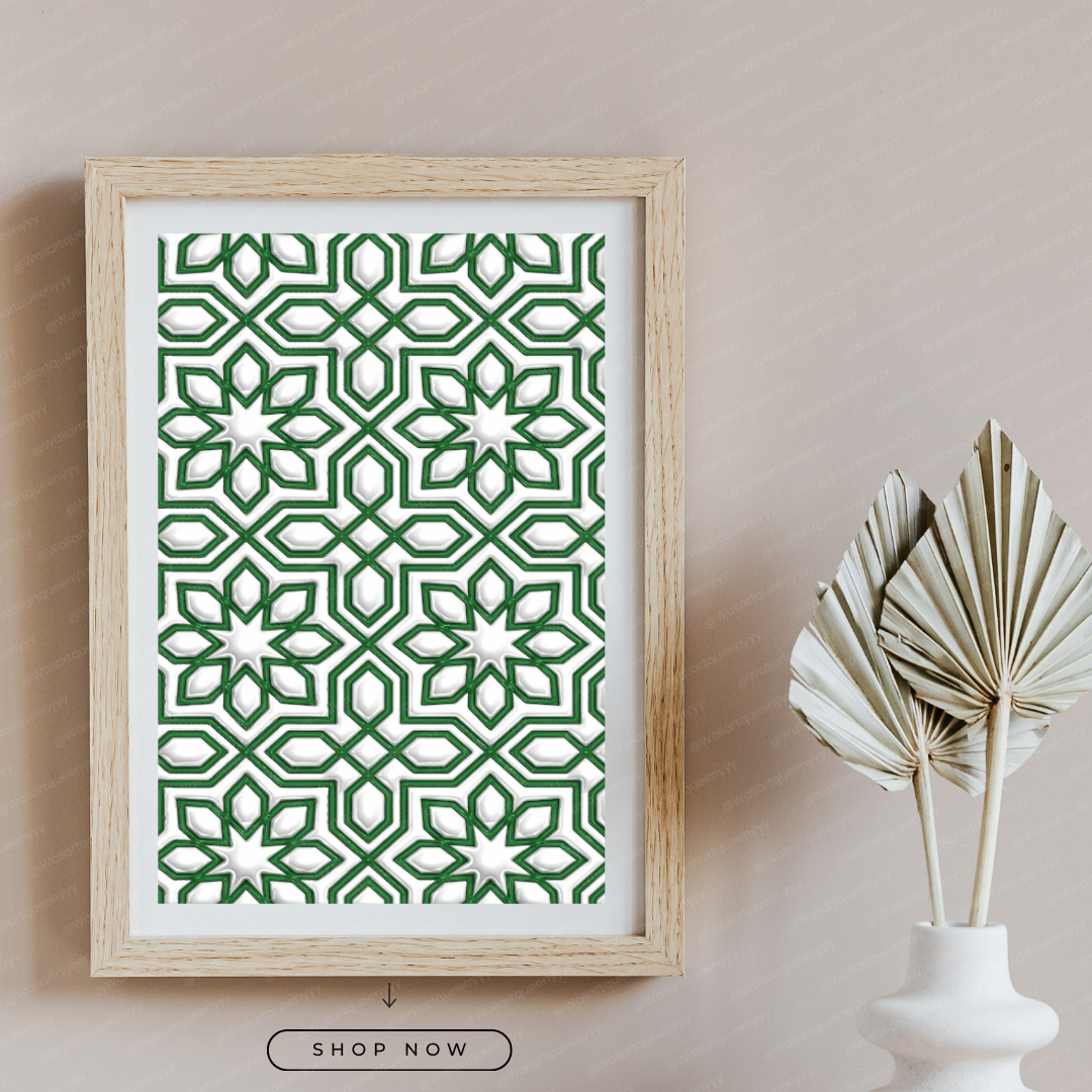 Islamic Star Geometry wall art printable featuring elegant Islamic star geometric pattern symbolizing balance and spiritual order