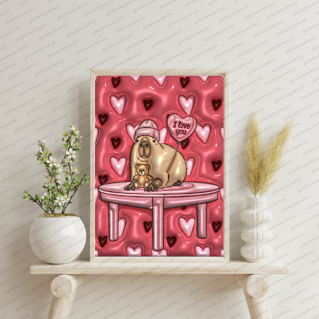 Blushheart Capybara wall art printable digital download, cute romantic capybara illustration for valentine decor