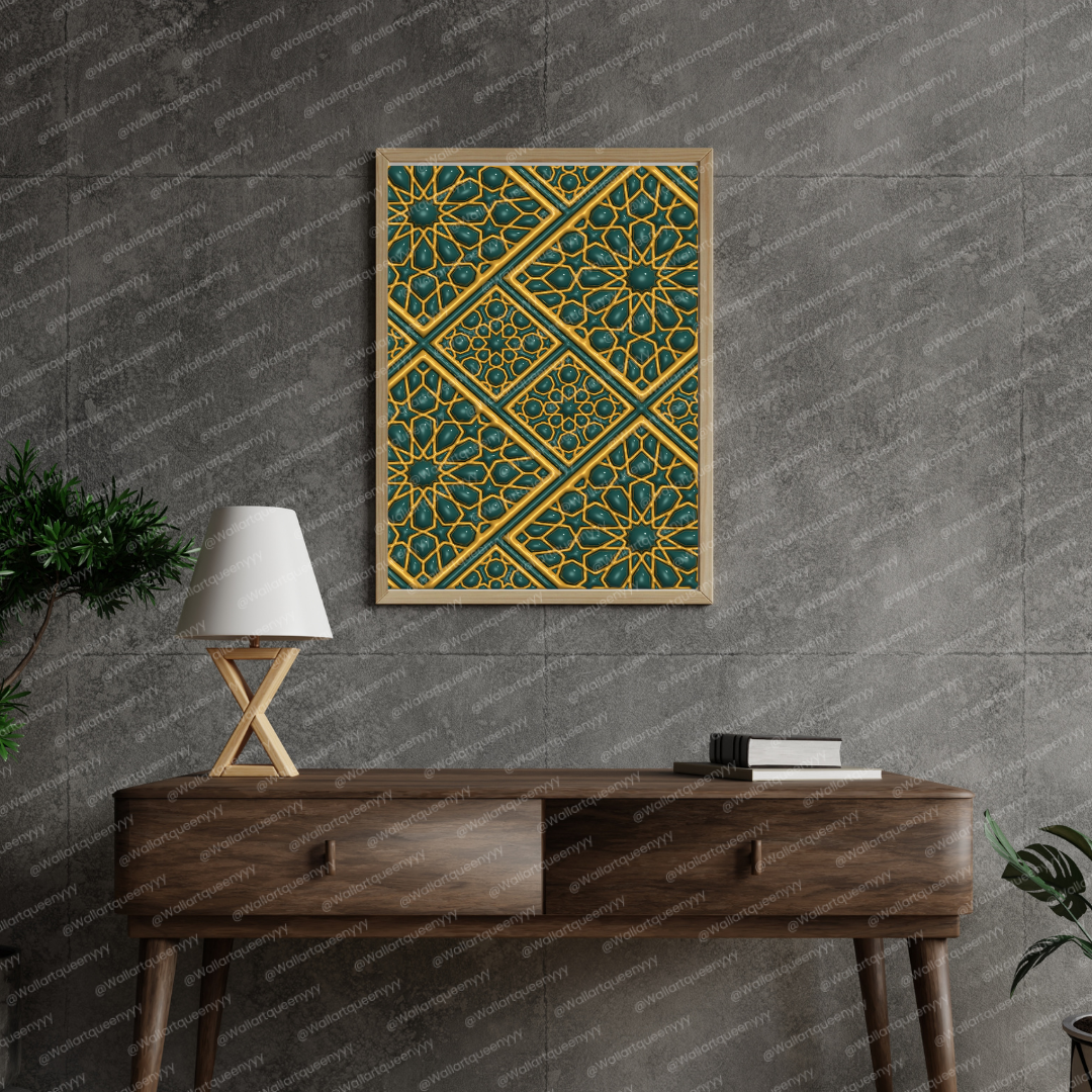 Islamic Diamond Geometry wall art printable featuring elegant Islamic geometric diamond pattern for Muslim home decor
