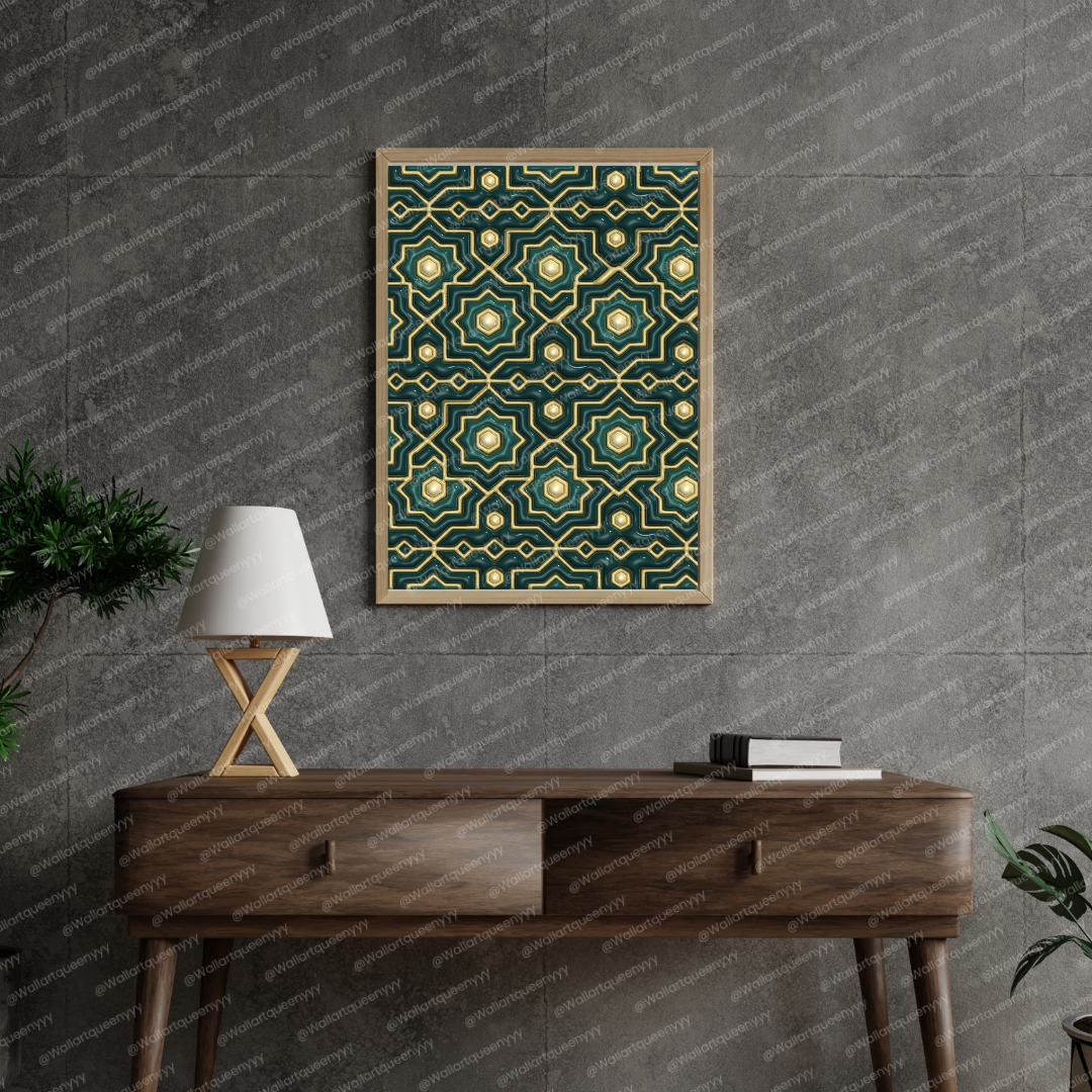 Islamic Geometric Harmony wall art printable featuring elegant Islamic geometric pattern symbolizing balance and harmony for Muslim home decor
