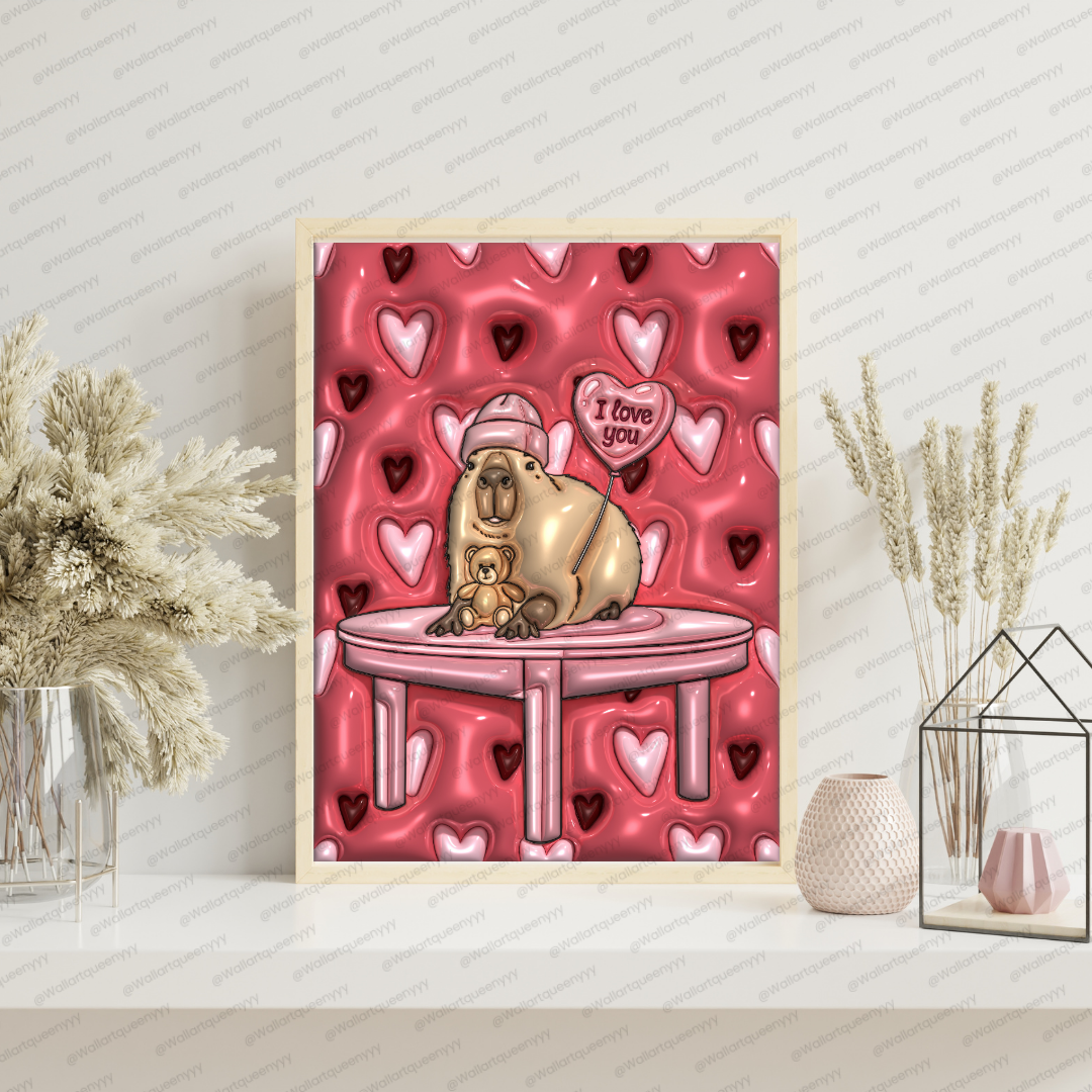 Blushheart Capybara wall art printable digital download, cute romantic capybara illustration for valentine decor