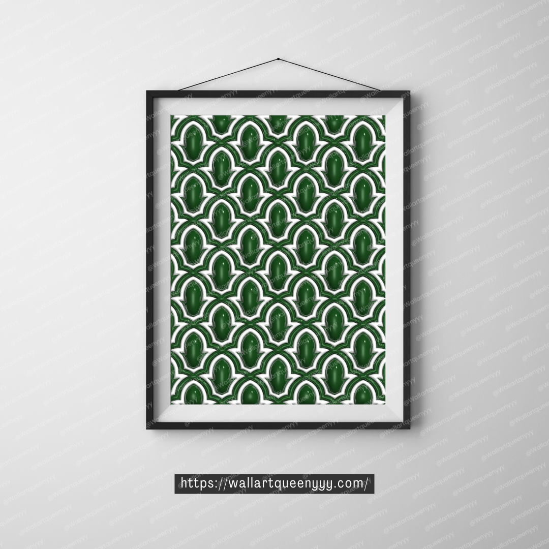 Islamic wall art printable digital download featuring emerald Islamic arch pattern inspired by traditional Islamic architecture