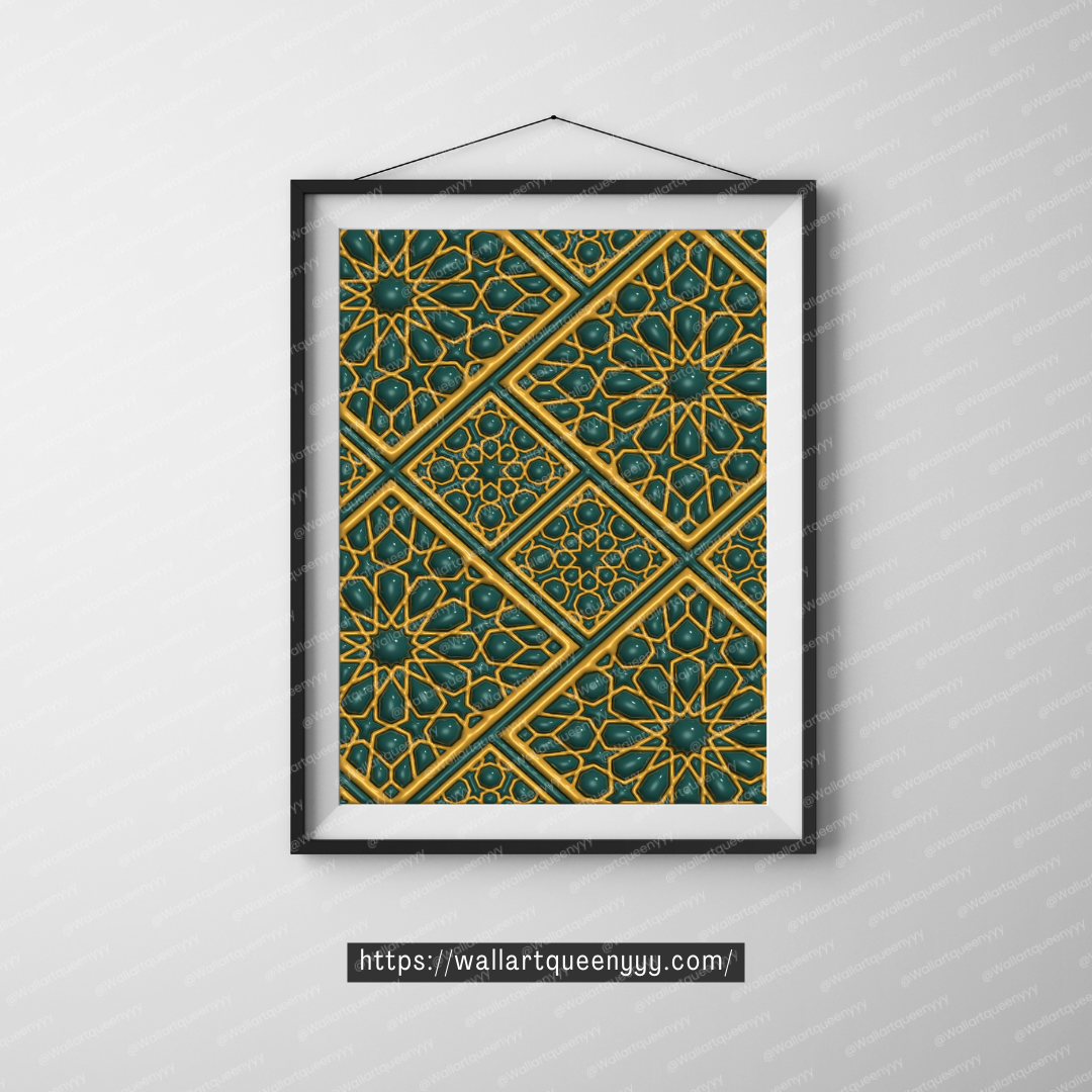 Islamic Diamond Geometry wall art printable featuring elegant Islamic geometric diamond pattern for Muslim home decor
