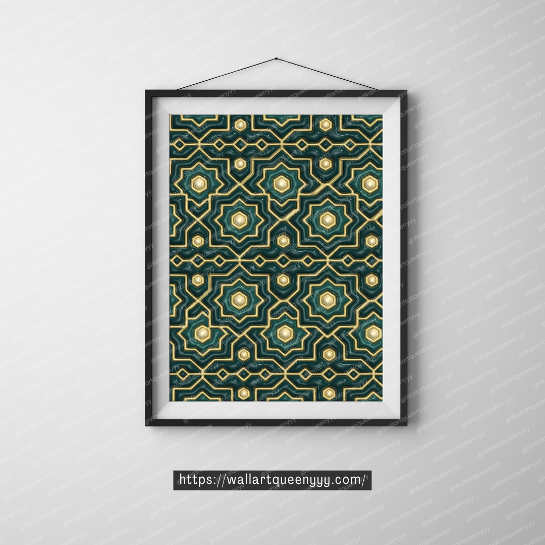 Islamic Geometric Harmony wall art printable featuring elegant Islamic geometric pattern symbolizing balance and harmony for Muslim home decor