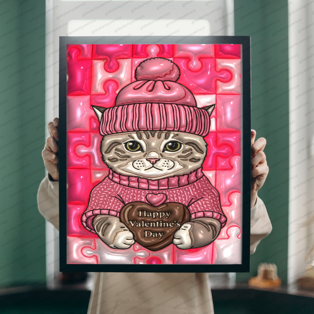 Blushheart Kitty wall art printable digital download, cute romantic kitty illustration for valentine and aesthetic interiors