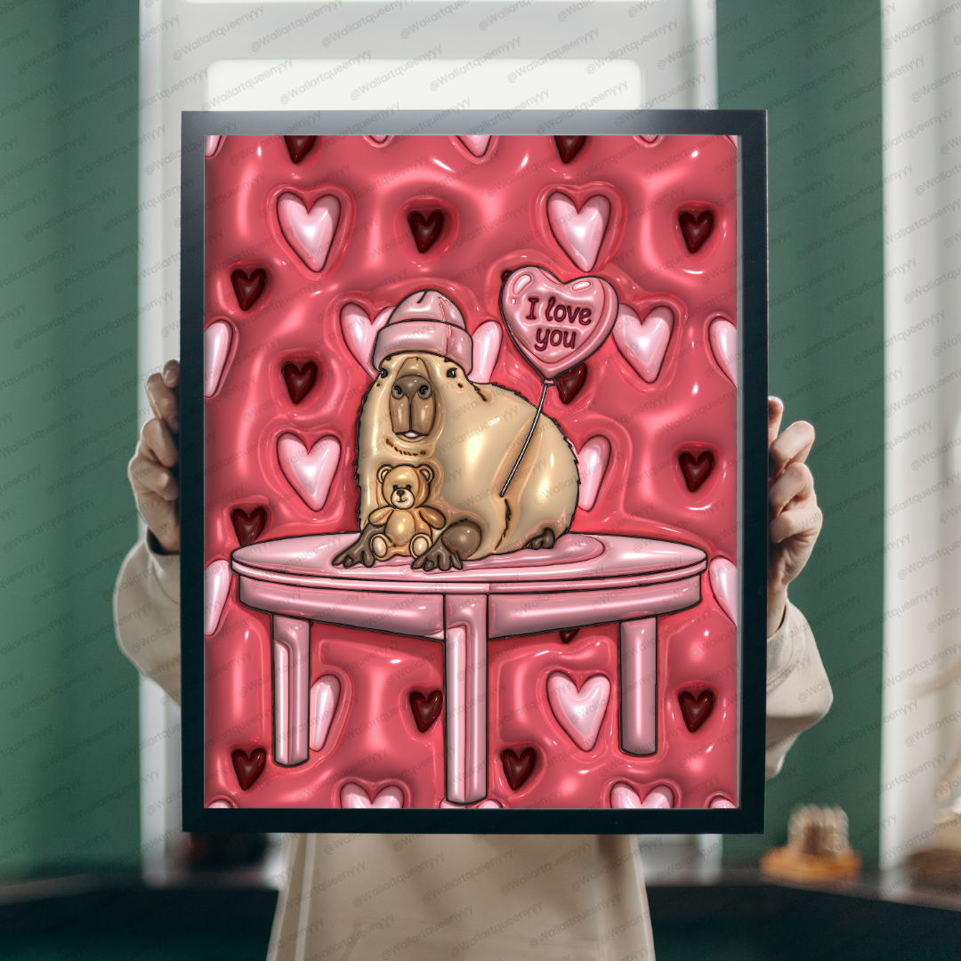 Blushheart Capybara wall art printable digital download, cute romantic capybara illustration for valentine decor