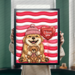 Blushheart Golden Retriever wall art printable digital download, cute romantic golden retriever illustration with heart and i love you message for valentine decor