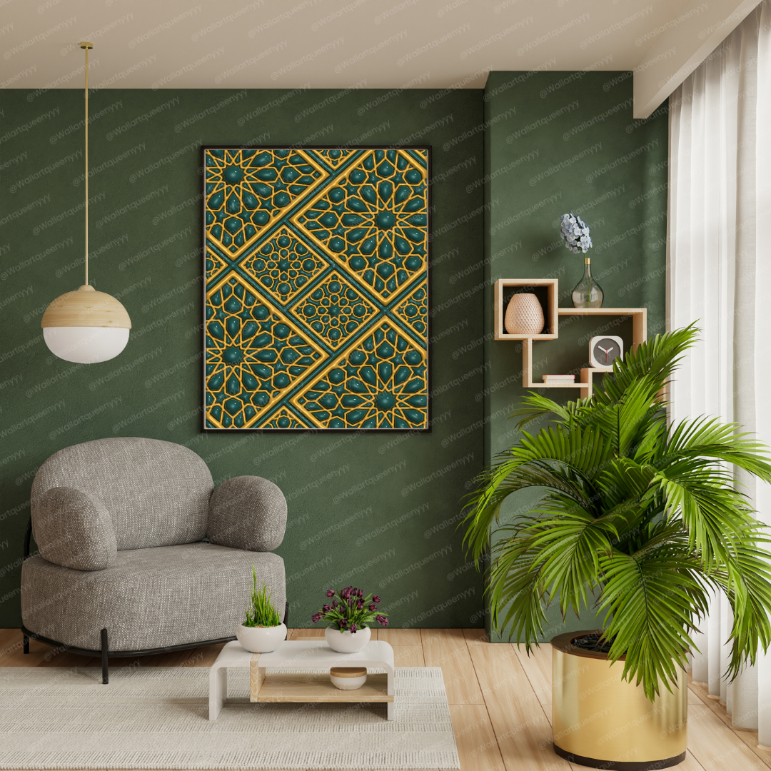 Islamic Diamond Geometry wall art printable featuring elegant Islamic geometric diamond pattern for Muslim home decor