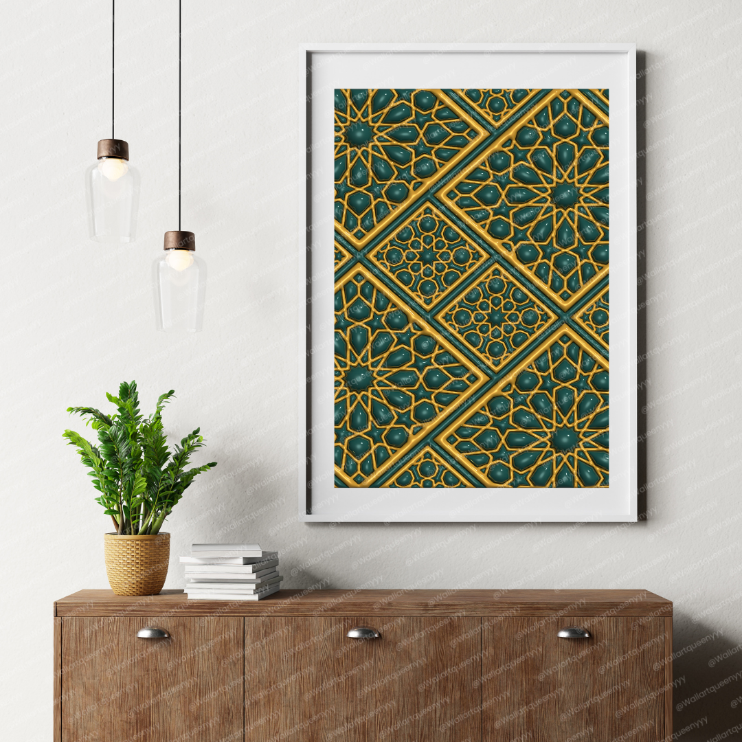 Islamic Diamond Geometry wall art printable featuring elegant Islamic geometric diamond pattern for Muslim home decor