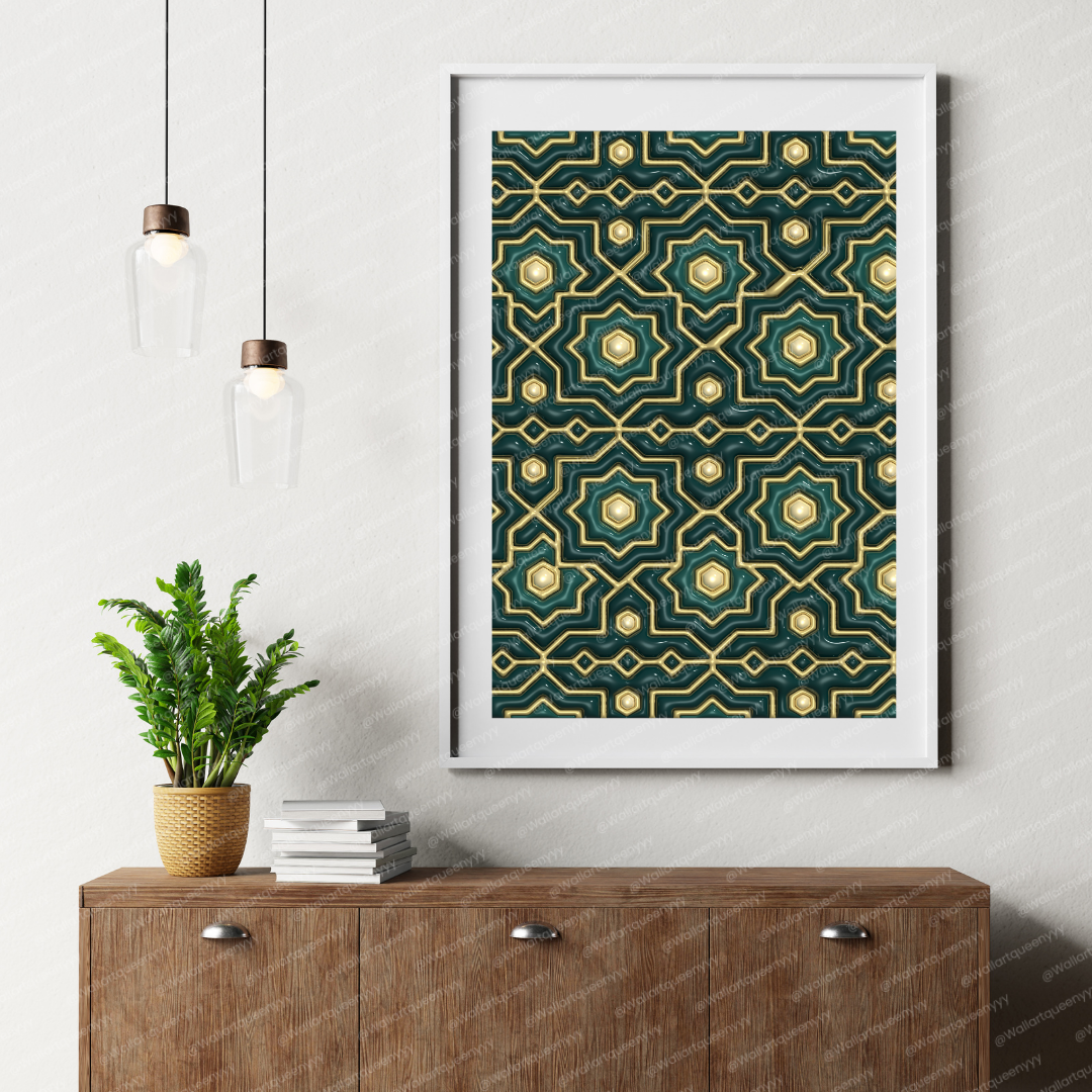 Islamic Geometric Harmony wall art printable featuring elegant Islamic geometric pattern symbolizing balance and harmony for Muslim home decor