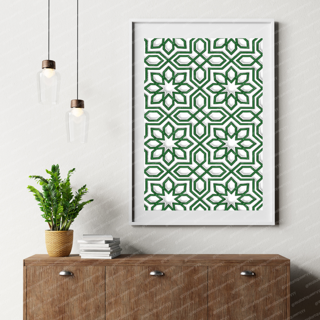 Islamic Star Geometry wall art printable featuring elegant Islamic star geometric pattern symbolizing balance and spiritual order