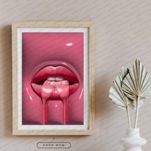 Pink Drip Lips wall art printable digital download, bold glam modern pop-art design for contemporary home and office decor