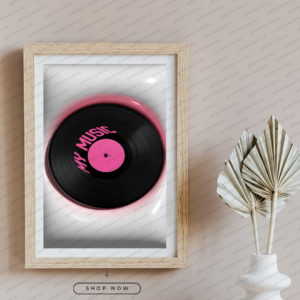 Pink Vinyl Groove abstract wall art printable digital download, retro modern pink design for contemporary home and office decor