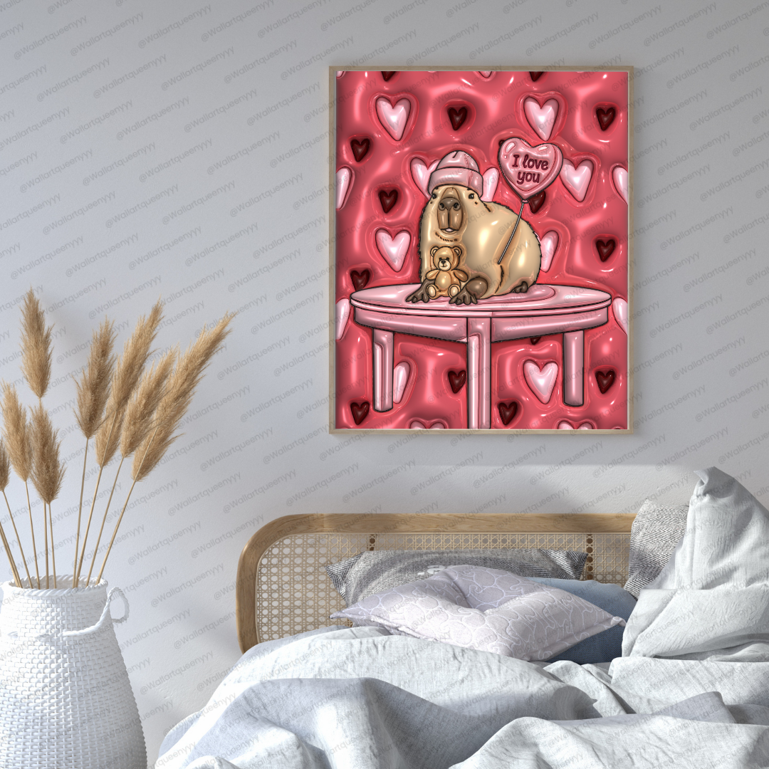 Blushheart Capybara wall art printable digital download, cute romantic capybara illustration for valentine decor