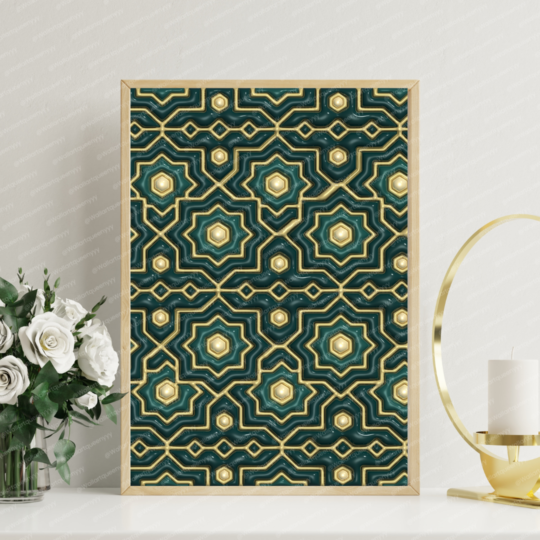 Islamic Geometric Harmony wall art printable featuring elegant Islamic geometric pattern symbolizing balance and harmony for Muslim home decor