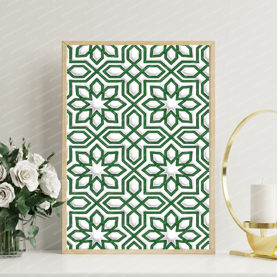 Islamic Star Geometry wall art printable featuring elegant Islamic star geometric pattern symbolizing balance and spiritual order