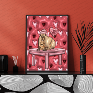 Blushheart Capybara wall art printable digital download, cute romantic capybara illustration for valentine decor
