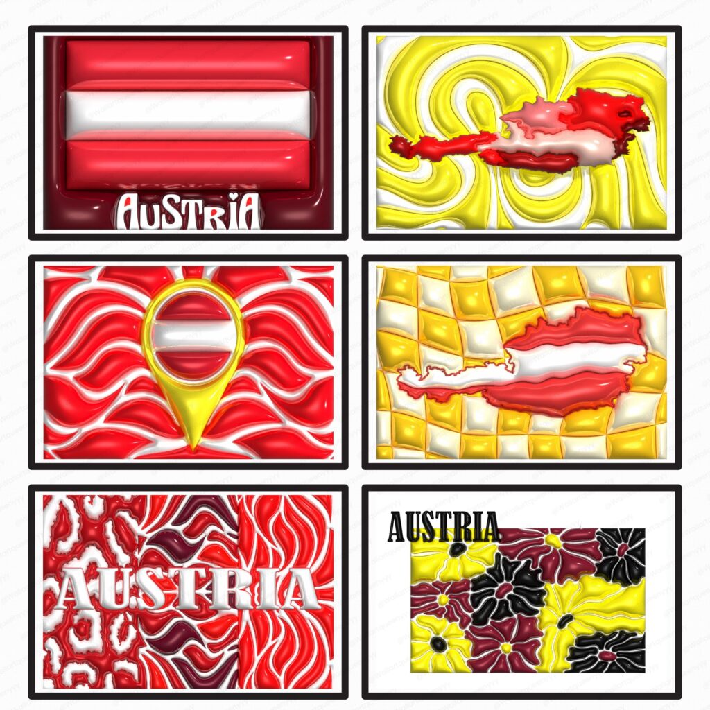 3D Layered Austria Map Wall Art printable digital download, luxury modern layered map design for contemporary home and office decor