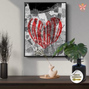 Jakarta Love Map Wall Art featuring a heart-shaped city typography design, flat modern printable city art in multiple size ratios.