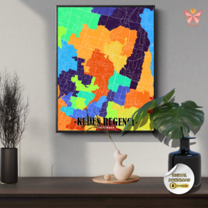 Kudus Urban Palette print featuring vibrant district color zoning in a flat modern territorial map design, printable regional wall art in multiple size ratios.