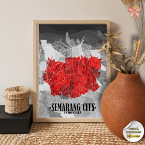 Semarang City Map Wall Art featuring a red highlight urban layout in a flat modern design, printable city wall art in multiple size ratios.