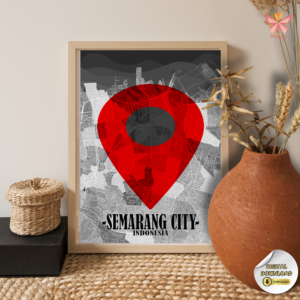 Semarang City Highlight map print featuring a modern location pin marker on a flat urban layout design, printable wall art in multiple size ratios.