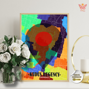A modern Kudus Central Focus map print featuring a clean highlighted central zone design. Digital download only contemporary regional wall art.