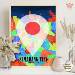 Mark the Moment – Semarang location map wall art featuring a modern city pin marker on a flat urban layout design, printable wall art in multiple size ratios.