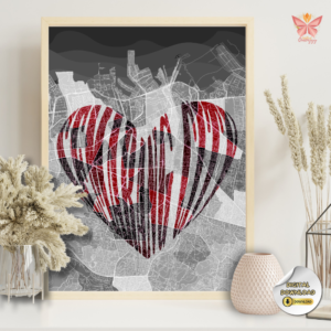 Semarang Heartline Map featuring a bold red love-inspired city layout in a flat modern design, printable wall art in multiple size ratios.