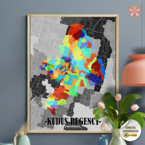 Kudus Urban Spectrum map featuring a contemporary color gradient city layout in a flat modern territorial design, printable regional wall art in multiple size ratios.