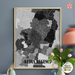 Kudus Minimal Outline map poster featuring a clean modern boundary design in a flat style, printable regional wall art in multiple size ratios.