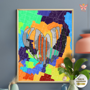 Kudus Color Heart artwork featuring an expressive heart-shaped territorial city map in a flat modern design, printable regional wall art in multiple size ratios.
