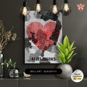 Kudus Love Mark artwork featuring a red fingerprint territorial city design in a flat modern style, printable regional wall art in multiple size ratios.