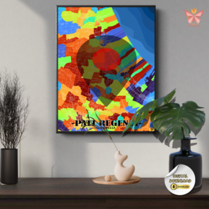 Pati City Focus modern target map design featuring a highlighted circular focus marker on a flat territorial layout, printable regional wall art in multiple size ratios.