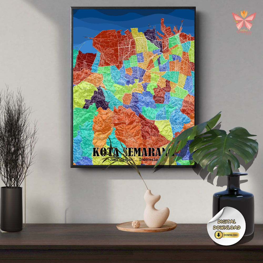 Semarang Color Atlas contemporary city map artwork featuring colorful district zoning in a flat urban map design, printable wall art in multiple size ratios.