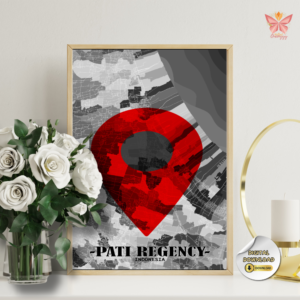 Pati Landmark Edition contemporary location map print featuring a highlighted marker on a flat territorial layout, printable regional wall art in multiple size ratios.