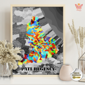Pati Urban Spectrum map artwork featuring contemporary colorful district zoning in a flat modern territorial design, printable regional wall art in multiple size ratios.