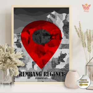 Rembang Landmark Pin contemporary location map design featuring a highlighted pin marker integrated with a flat territorial map layout, printable regional wall art in multiple size ratios.