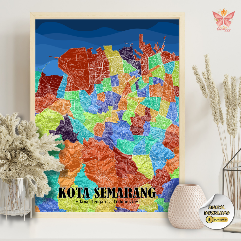 Semarang Color Atlas contemporary city map artwork featuring colorful district zoning in a flat urban map design, printable wall art in multiple size ratios.